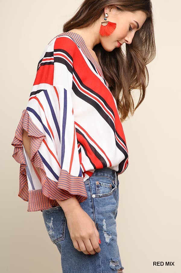 Umgee Multicolor Striped Surplice Top Small