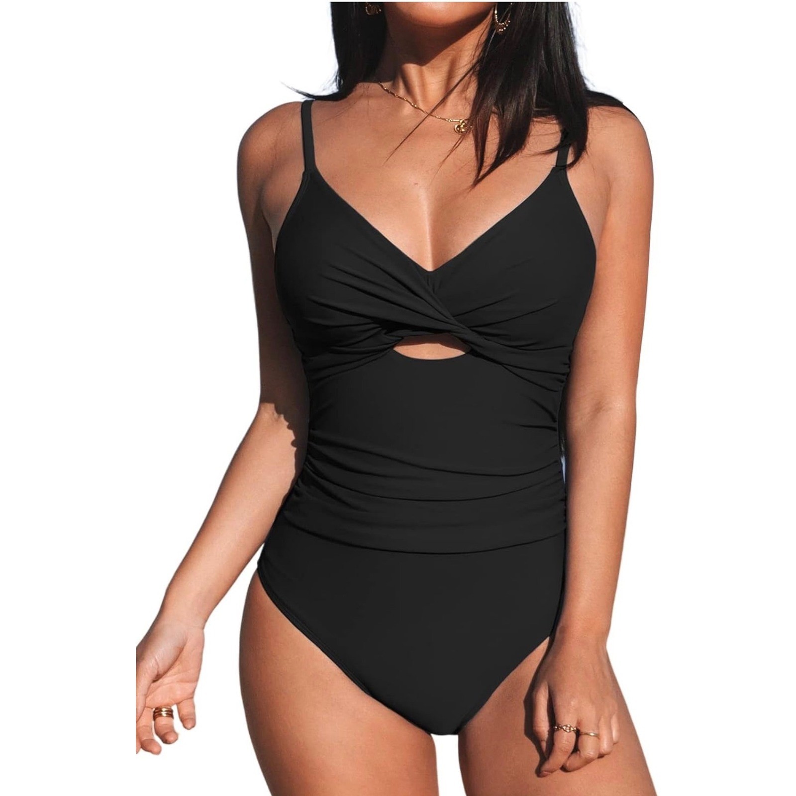 Cupshe Black Twist Front One Piece Swimsuit Tummy Control size L
