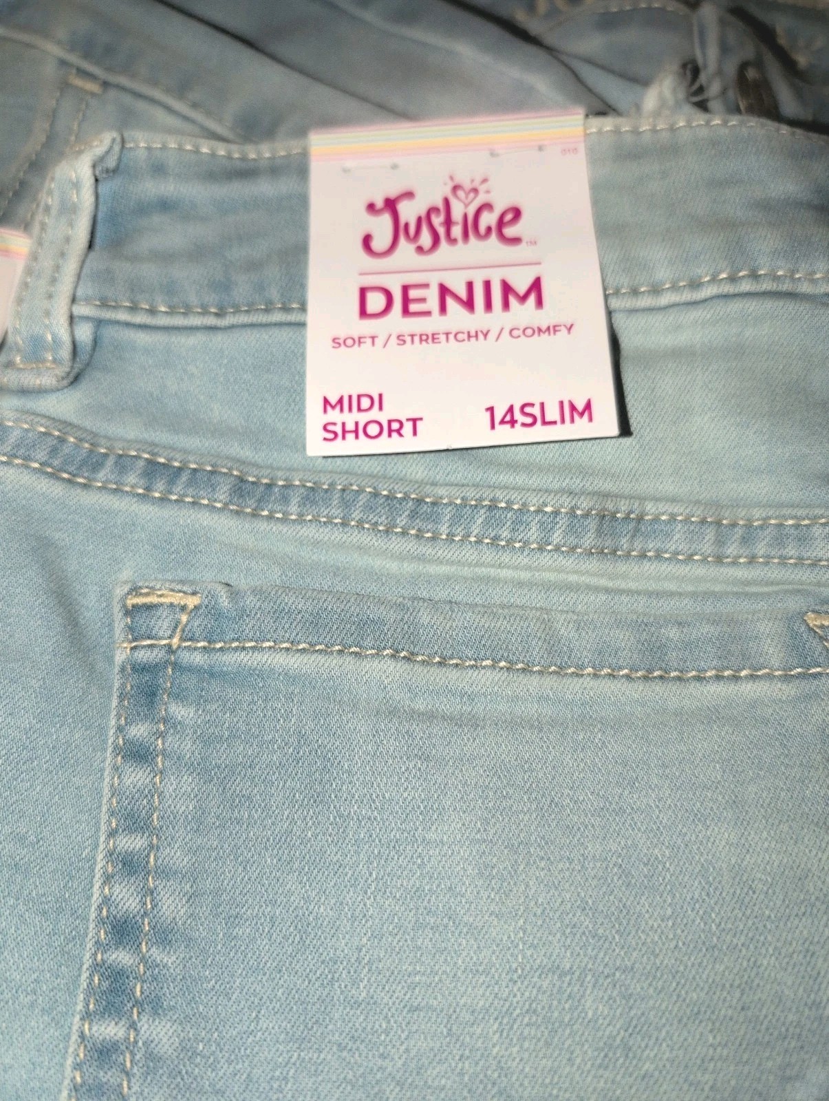 Nwt 2 Pack Justice Girls Shorts Denim Midi Stretch Soft Comfy Distressed 14 Slim
