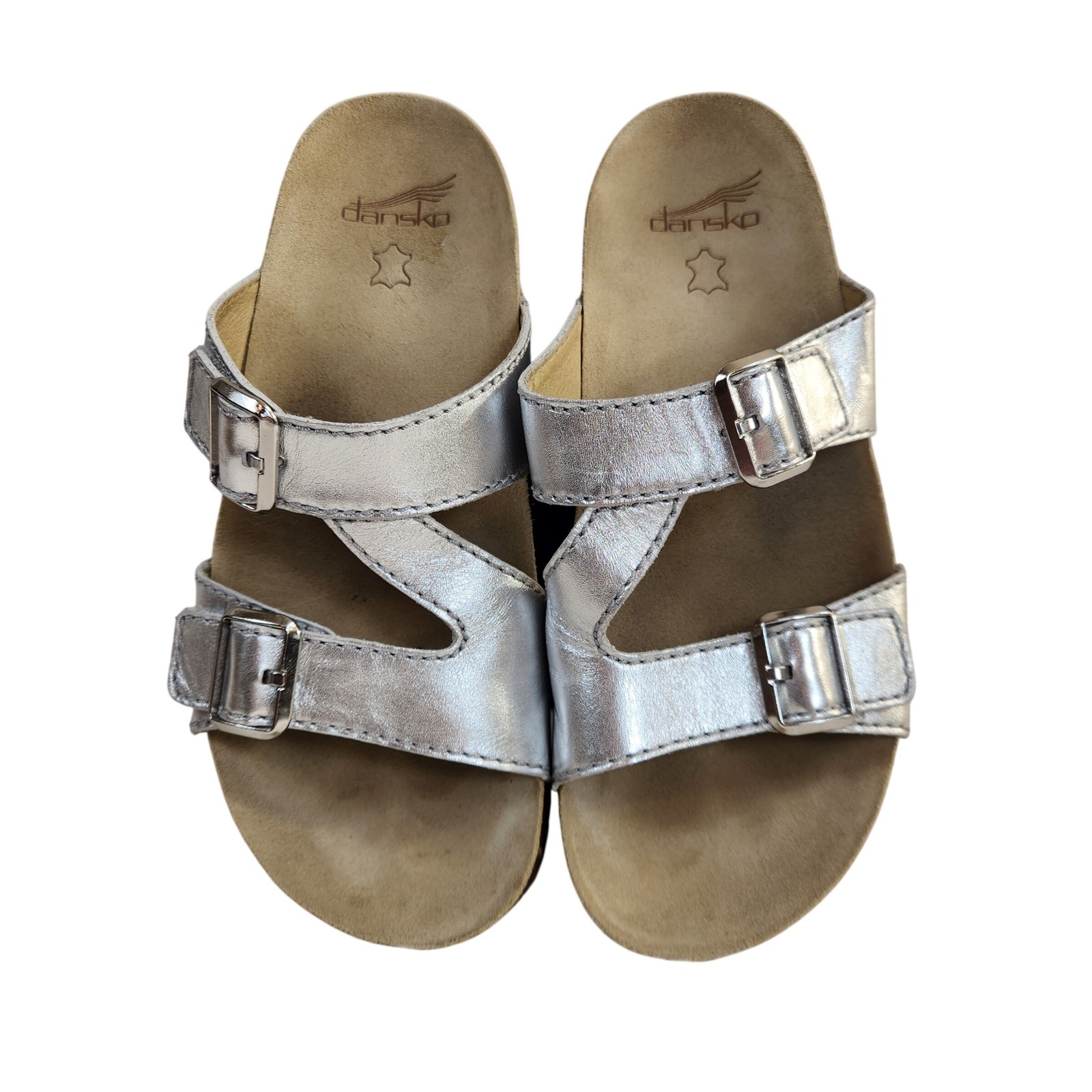Dansko Dayna Silver Leather Slide Sandals Vibram Sole Womens EU 40 US 9.5/10