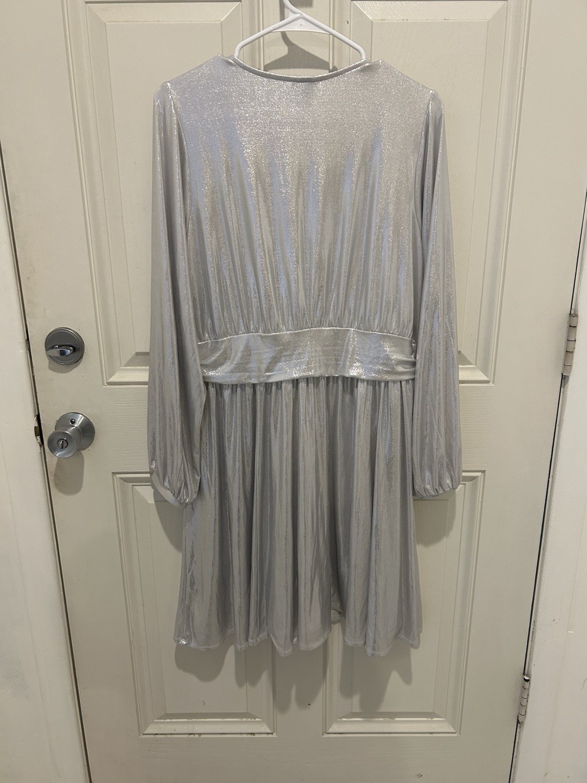 Torrid Silver Shiny V-Neck Long Sleeve Stretch Knit Mini Dress Plus 1