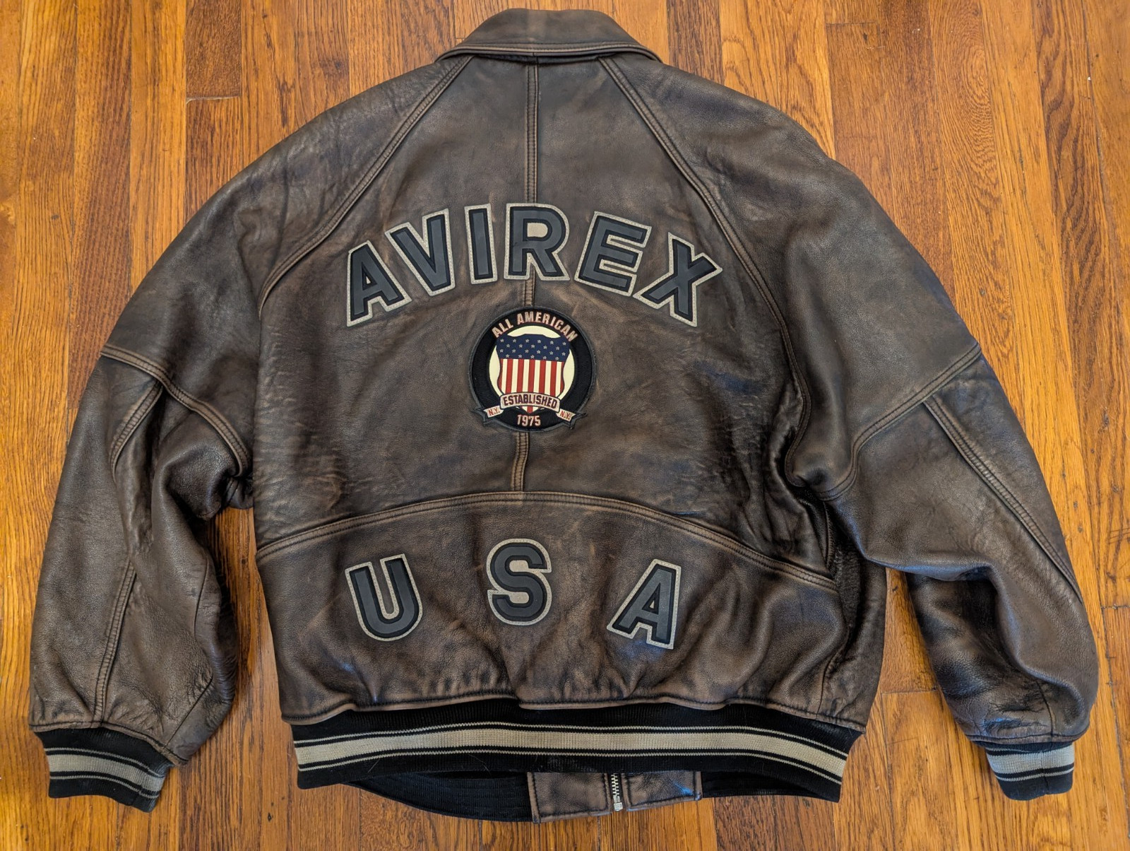 90s AVIREX ICON VTG USA ‘ALL AMERICAN’ USA LEATHER JACKET VARSITY – XXL