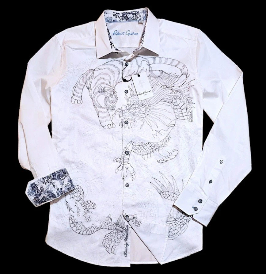 $378 Robert Graham Maelstorm Button Down Embroidery Tiger Dragon Paisley Shirt L
