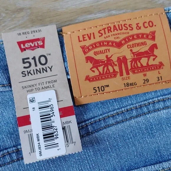 NWT Levi’s Performance 510 Skinny Boys Jeans Blue Size 18 (29×31)
