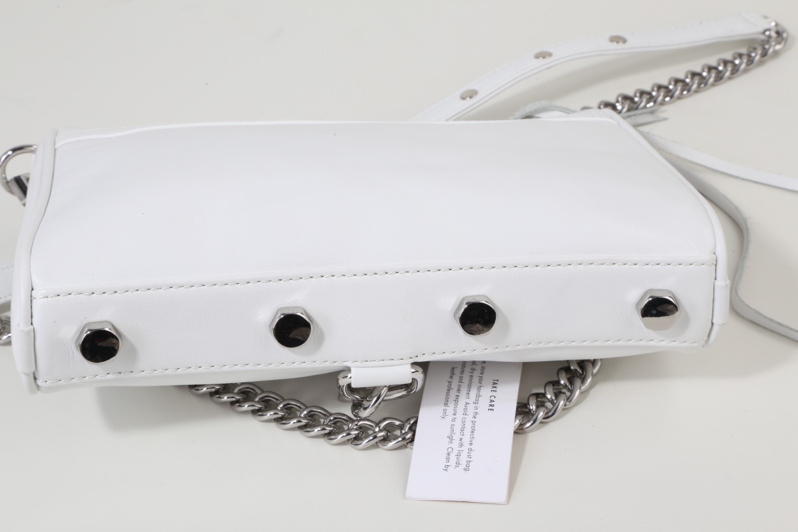 Rebecca Minkoff Mini MAC White Leather Crossbody Bag Silver Chain Dog Clip Purse