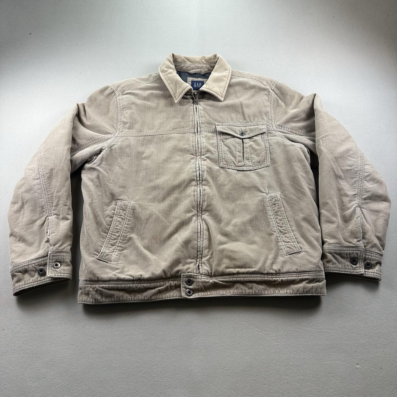 Vintage GAP Jacket Mens Large Beige Corduroy Insulated Quilt Lined Zip Work y2k