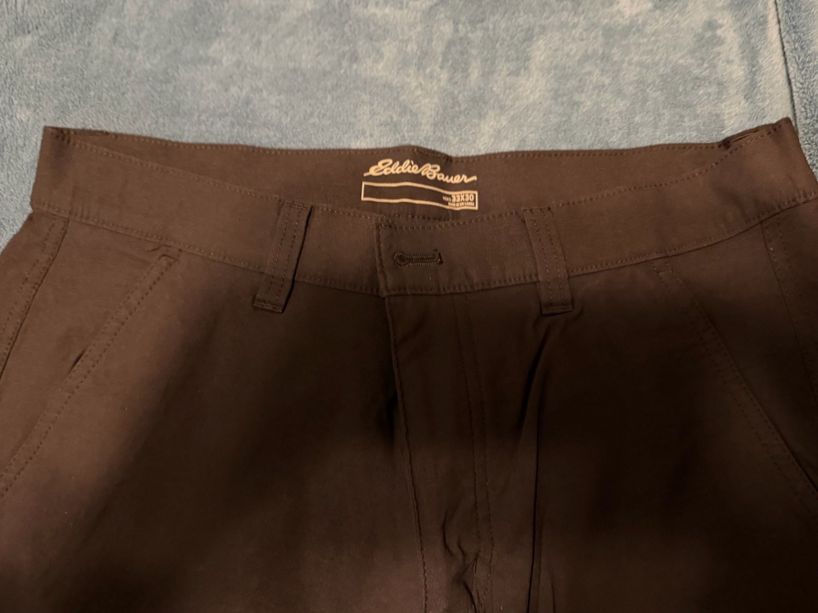 EDDIE BAUER HORIZON GUIDE CHINO PERFORMANCE PANTS BLACK MEN 33×30 BAD FLY ZIPPER