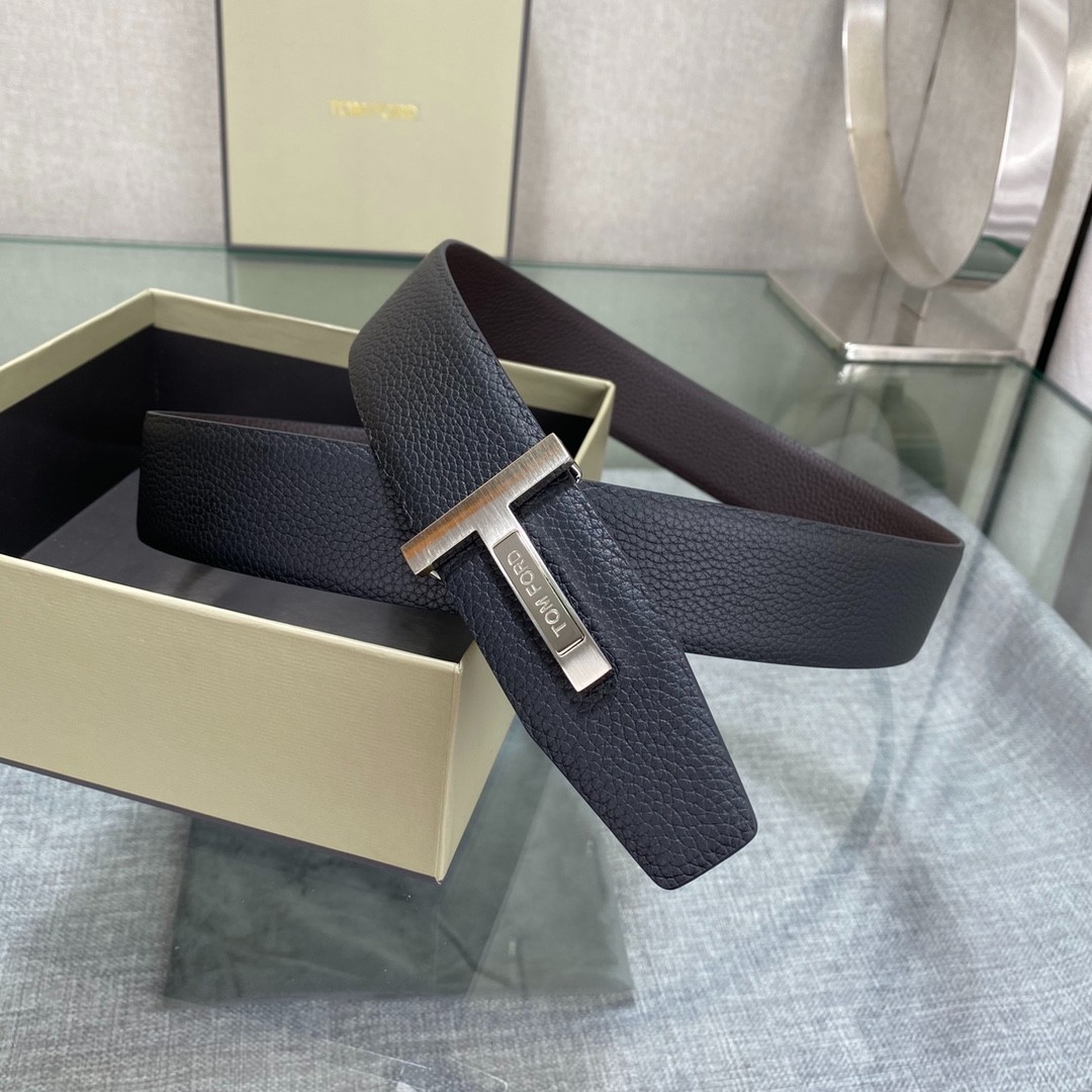 Authentic Tom Ford Reversible Leather T-Buckle Belt Luxury Designer Fashion