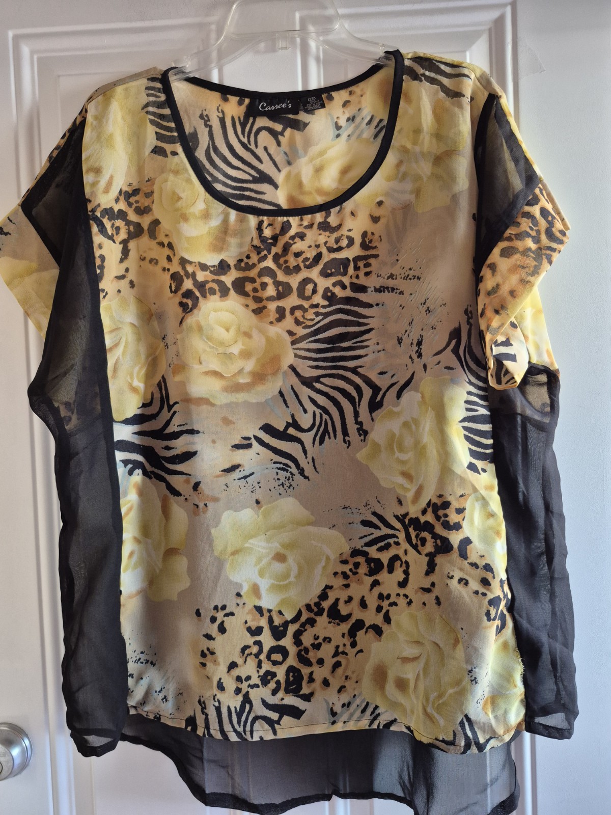 CASSEE’S Blouse – 2X – Scoop Neck, Short Dolman Slv, Hi/Lo Hem, Sheer/Semi-Sheer