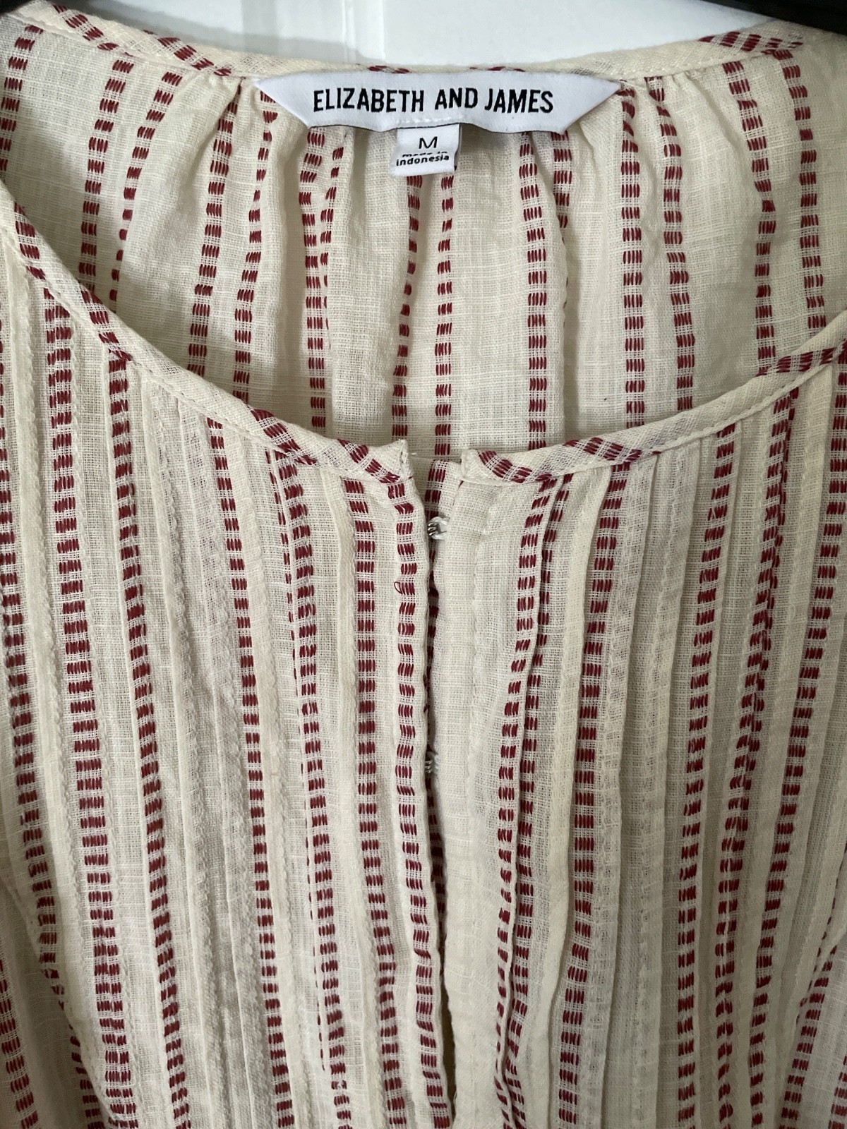 Elizabeth and James Striped Cotton Blouse doze M Boho Peasant Puff Sleeve Cream