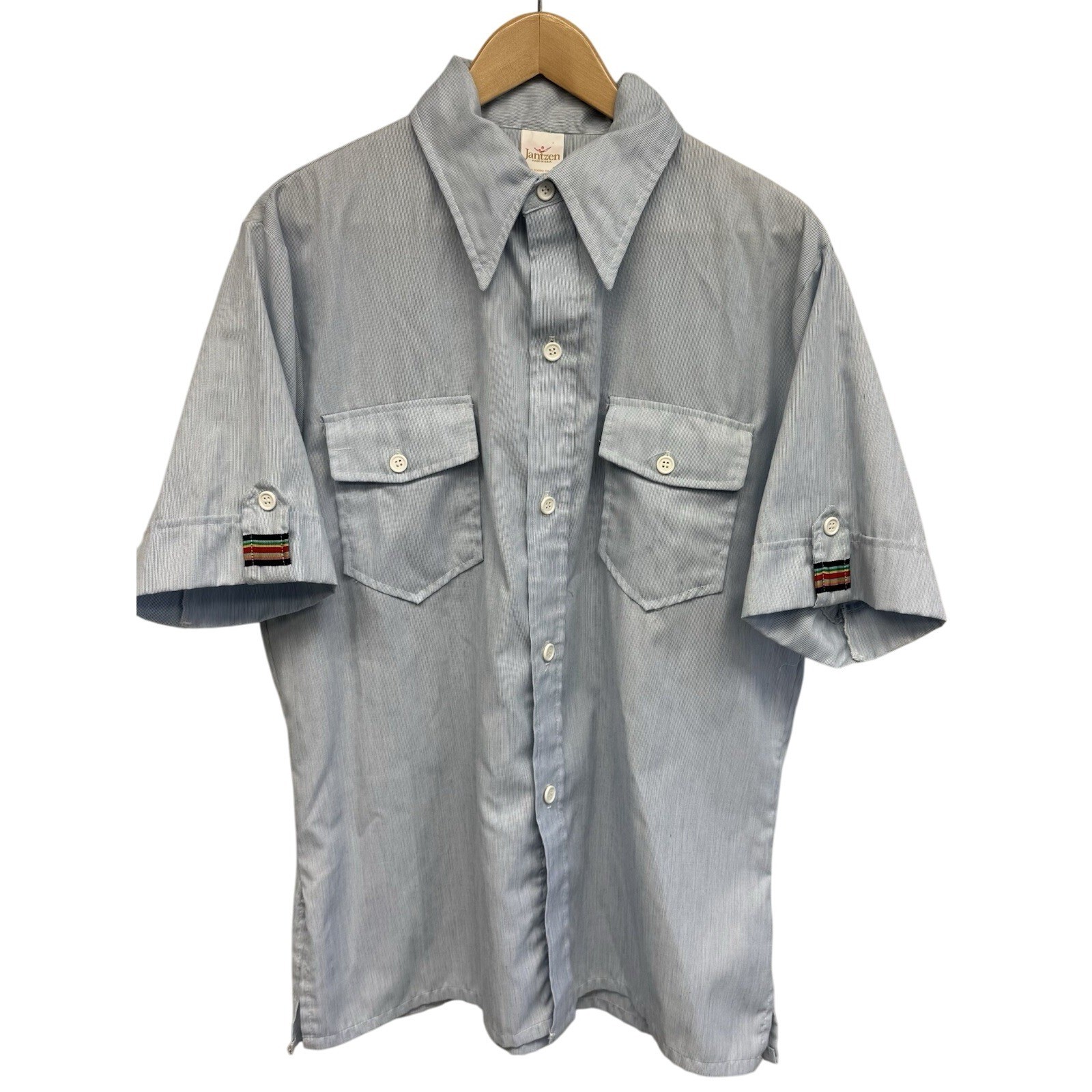 VTG Jantzen Nautical Retro Button Up Short Sleeve Shirt Men’s Sz Large USA MADE