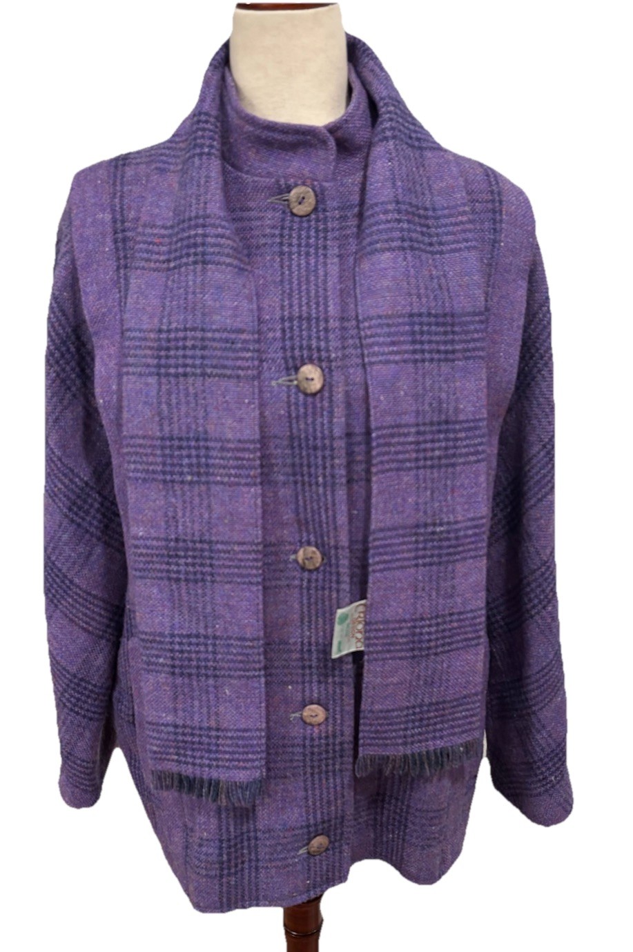 Ireland A Triona Design 100% pure new wool Jacket W/Scarf Purple Plaid Women’s L