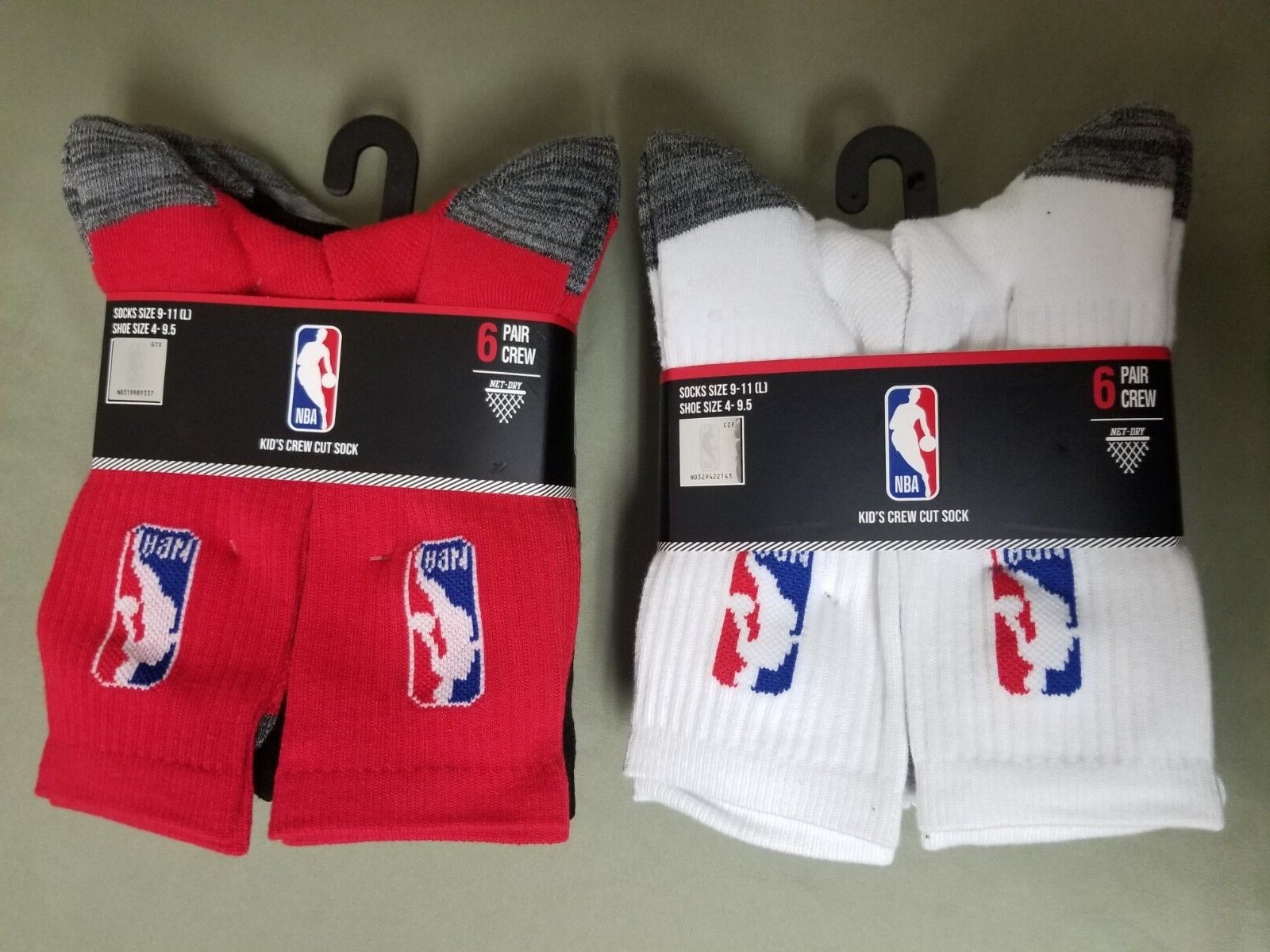 New Kids NBA 6 Pair Crew Cut Socks. 3 Colors To Choose.