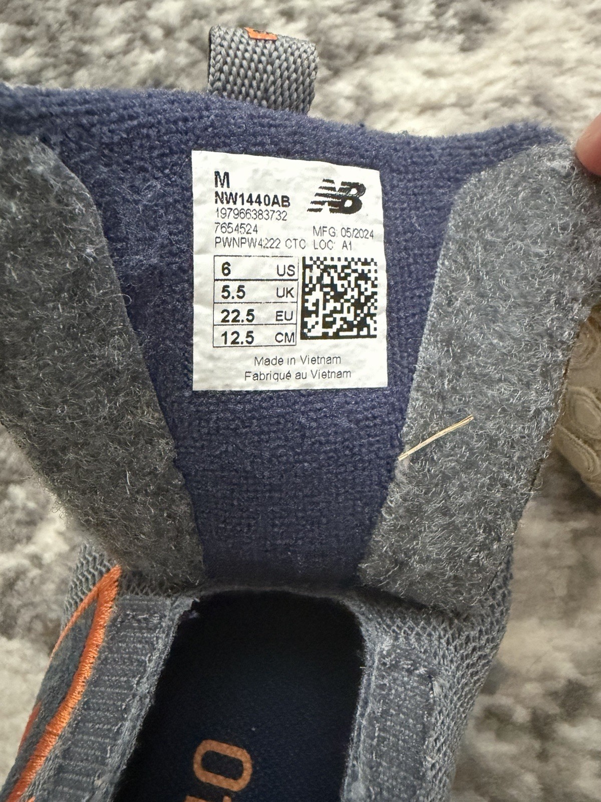 New Balance 1440 Unisex Kids Hook & Loop Mesh Sneakers Gray/Orange US 6