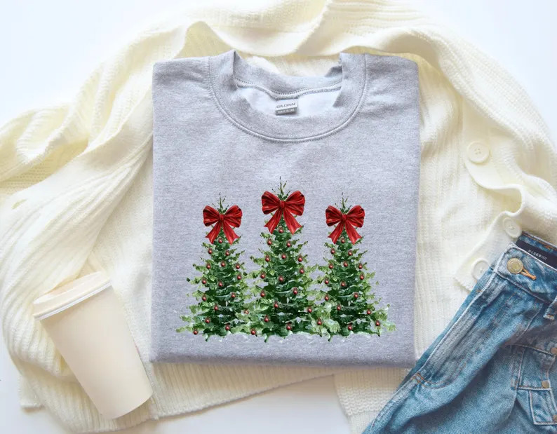 Coquette Christmas Bows Sweatshirt Holiday Winter Fashion Gift Top