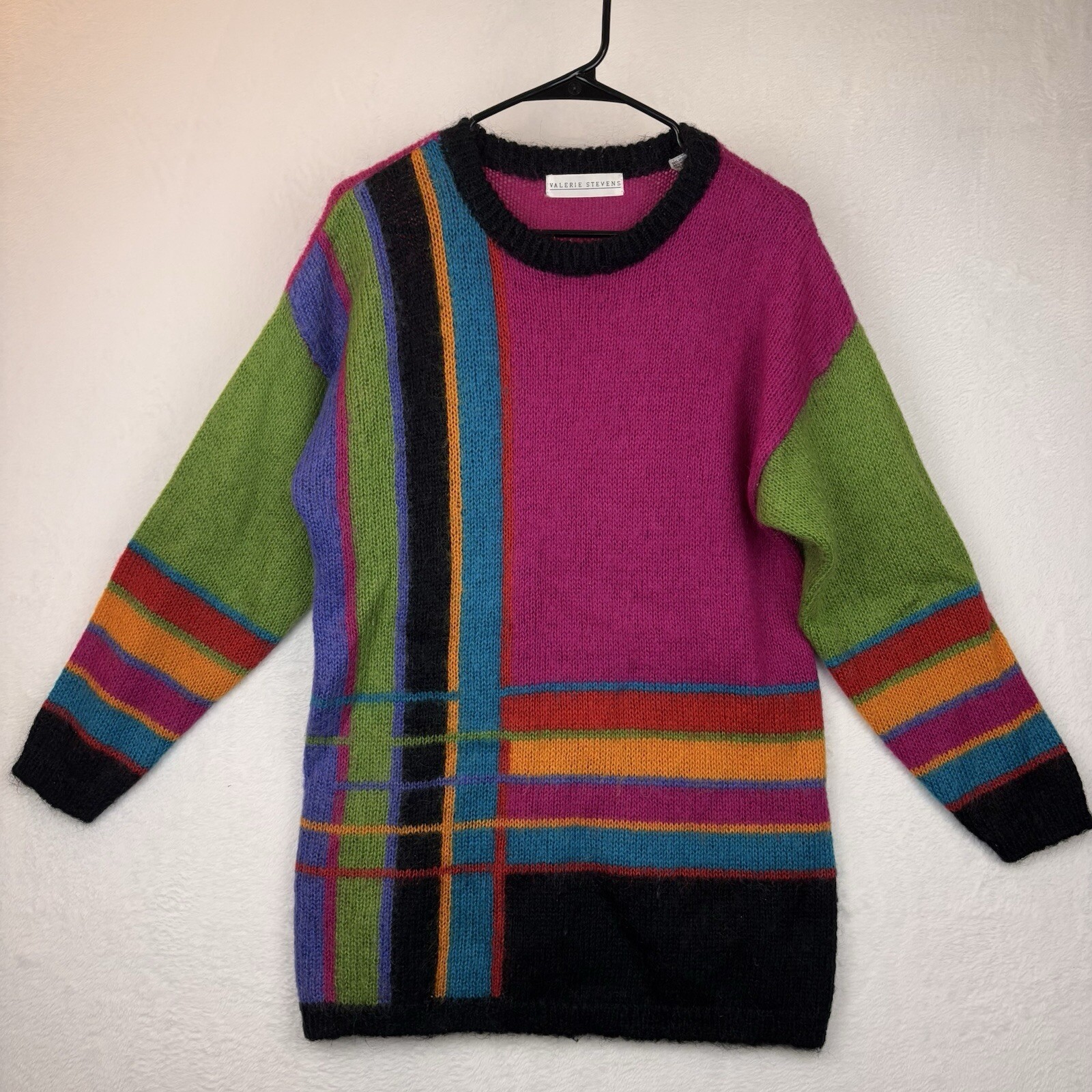Valerie Steven’s Vintage Sweater from the 80’s Mohair-Blend Bright Color Block M