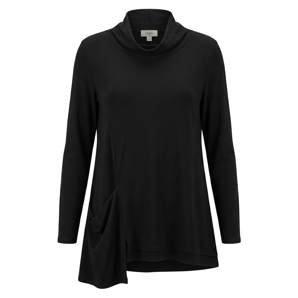 Chalet et ceci Womens Black Cowl Neck Asymmetrical Tunic Top Size Medium