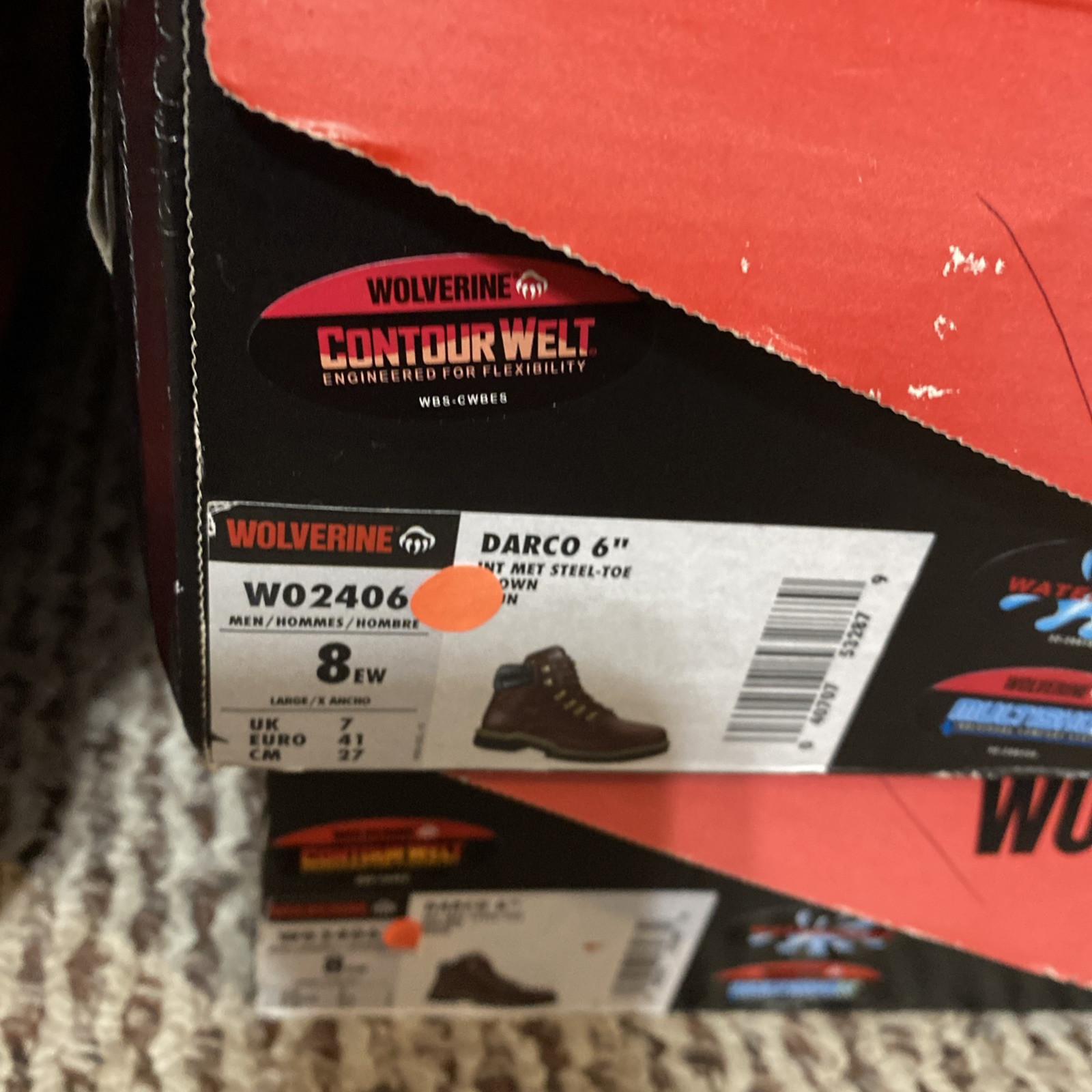 Men’s Wolverine Darco 6″ Steel Toe W02406 Brown Leather Work Boot Size 8 EW