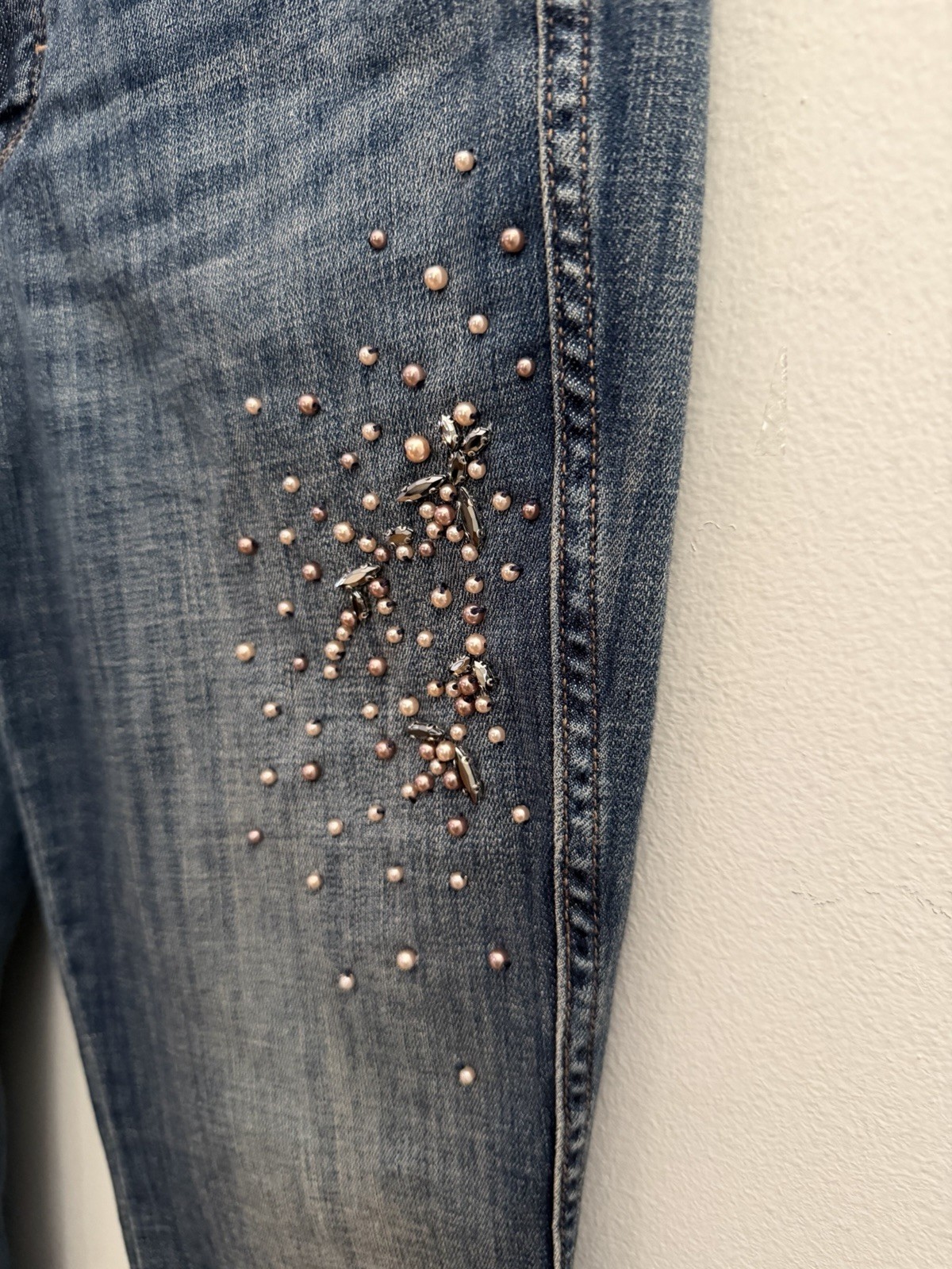 White House Black Market High Rise Embellished Skinny Flare Jeans Dark Blue 4S
