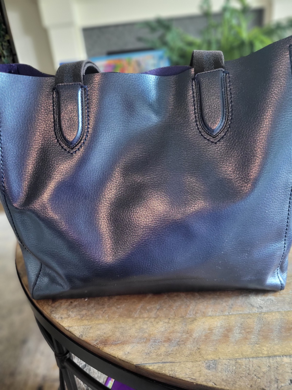 Coach Metallic Oil Slick Blue Large Derby Tote F59388