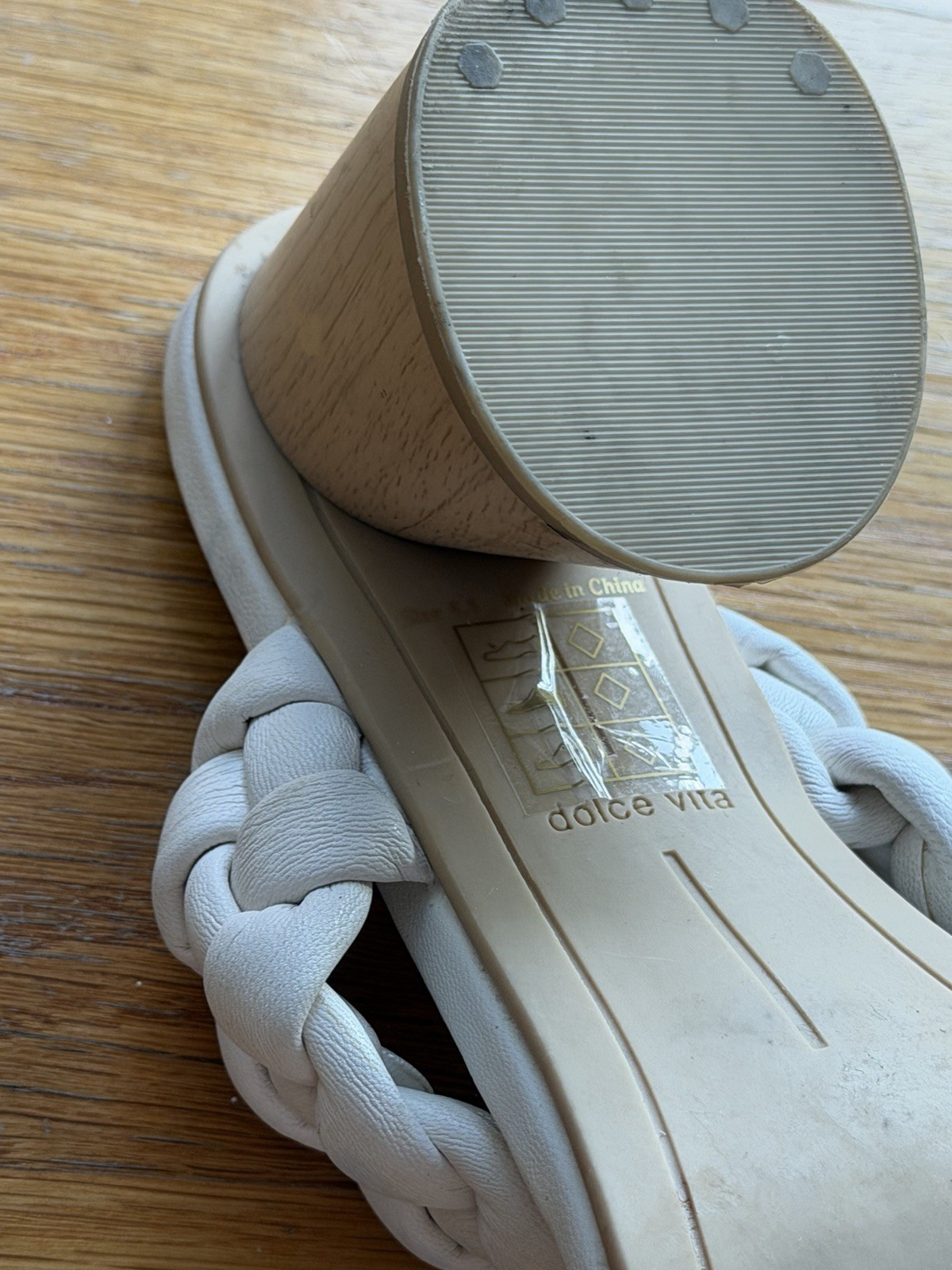 Dolce Vita Braided Strap Block Heel Slide Sandals Ivory/Cream Size 6.5