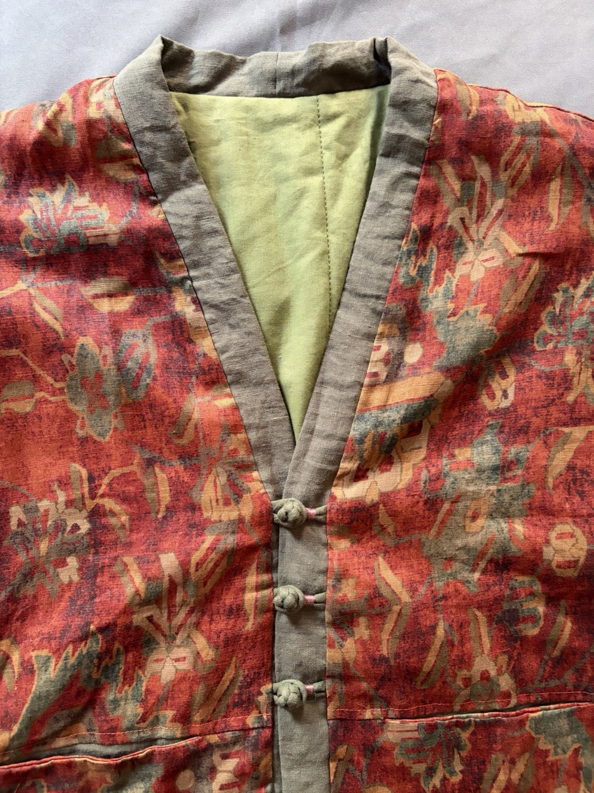 Quilted Jacket Cotton Vintage Floral Pattern Pockets Oriental Boho One Size
