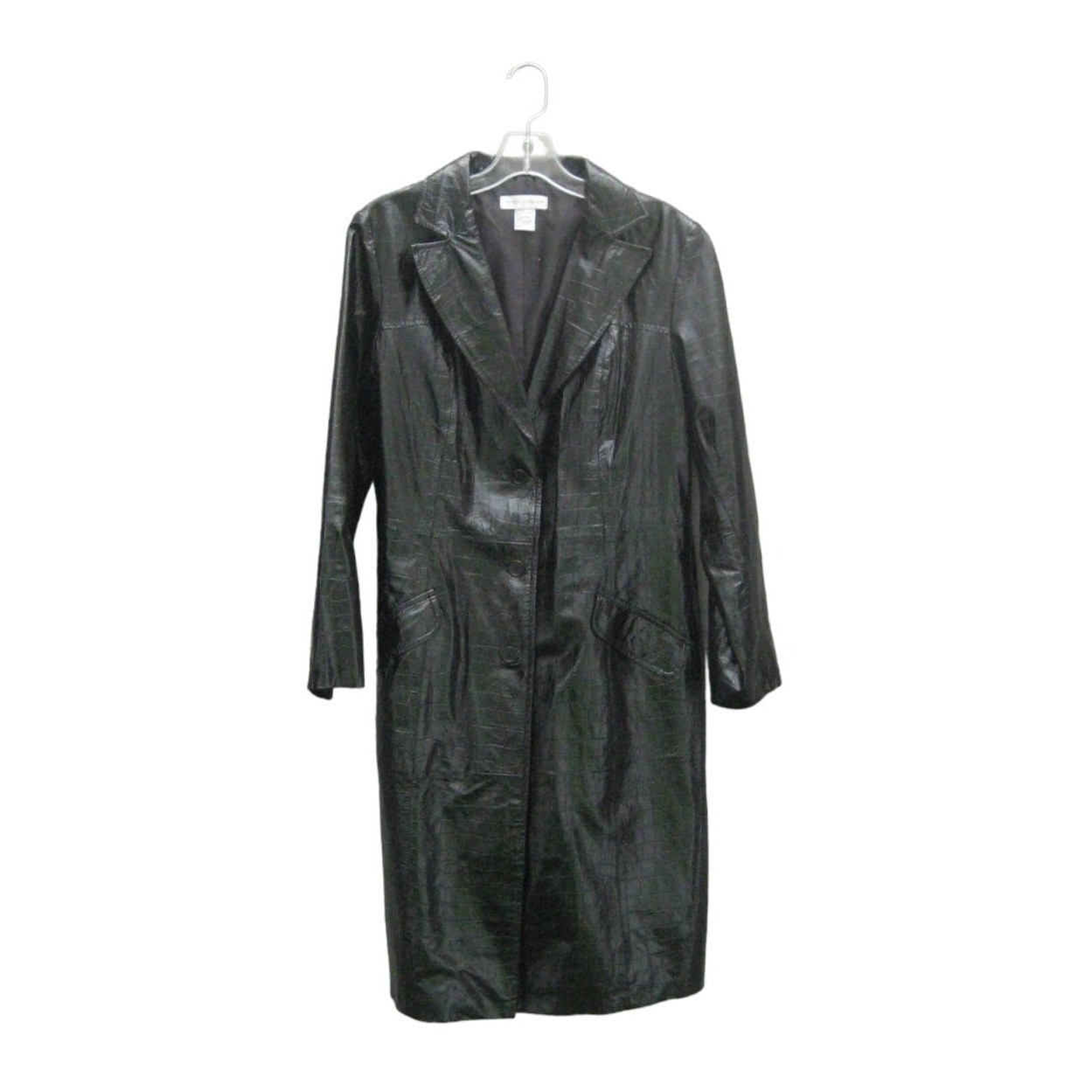 Newport News Jacket Leather Lined Size 12 Black Animal Print Long
