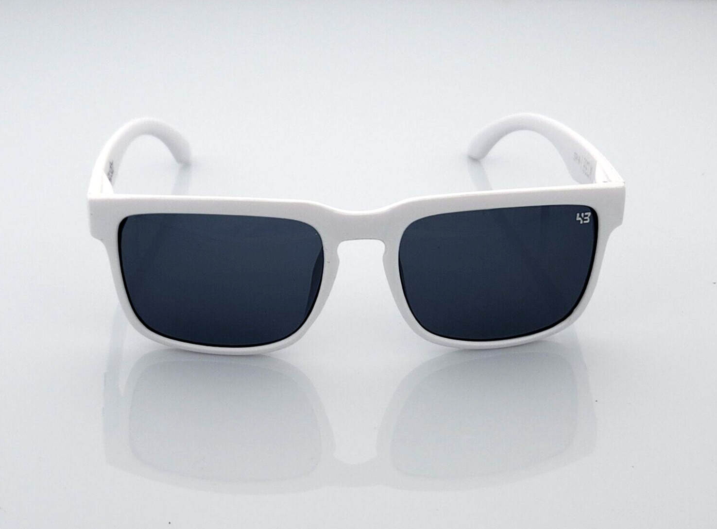 NEW Spy+Optic Helm Sunglasses Matte White Dark Smoke Tint Lens Black Logo
