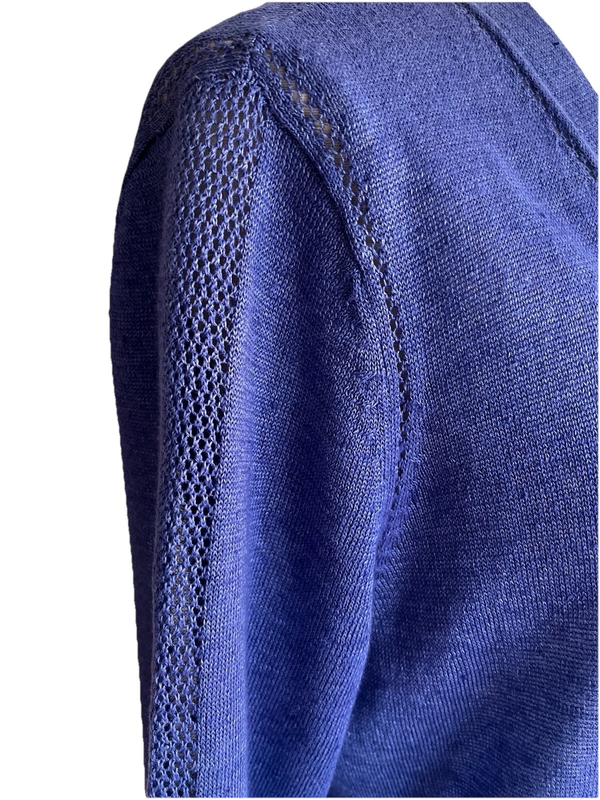 Talbots Women’s 100% Linen Cornflower Blue Open Front Cardigan Sweater Mp
