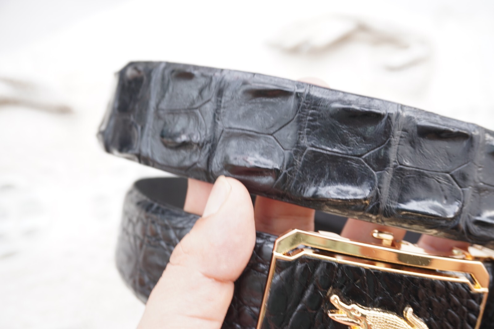 Black Genuine CROCODILE Hornback LEATHER Skin Men’s Belt -W 1.3 inch # C21
