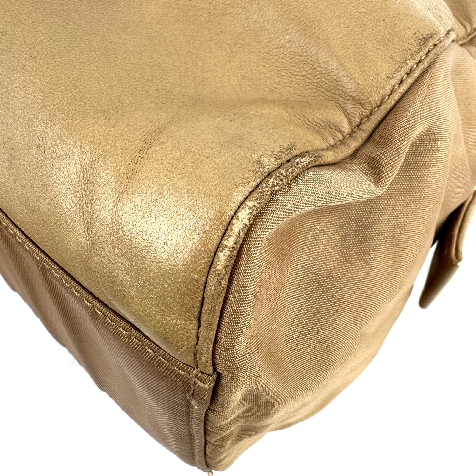 PRADA Double Chain Leather Shoulder Bag Embossed Authentic Beige From Japan