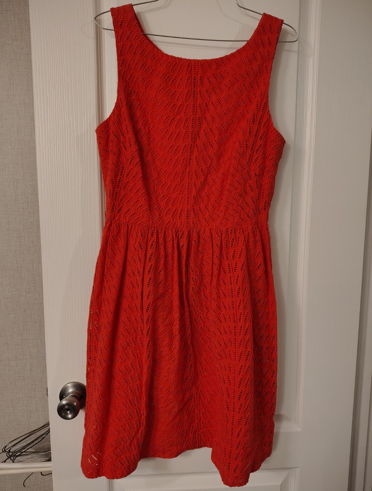 Trina Turk 8 Red Eyelet Cotton Fit & Flare Dress Scoop Neck Knee Length