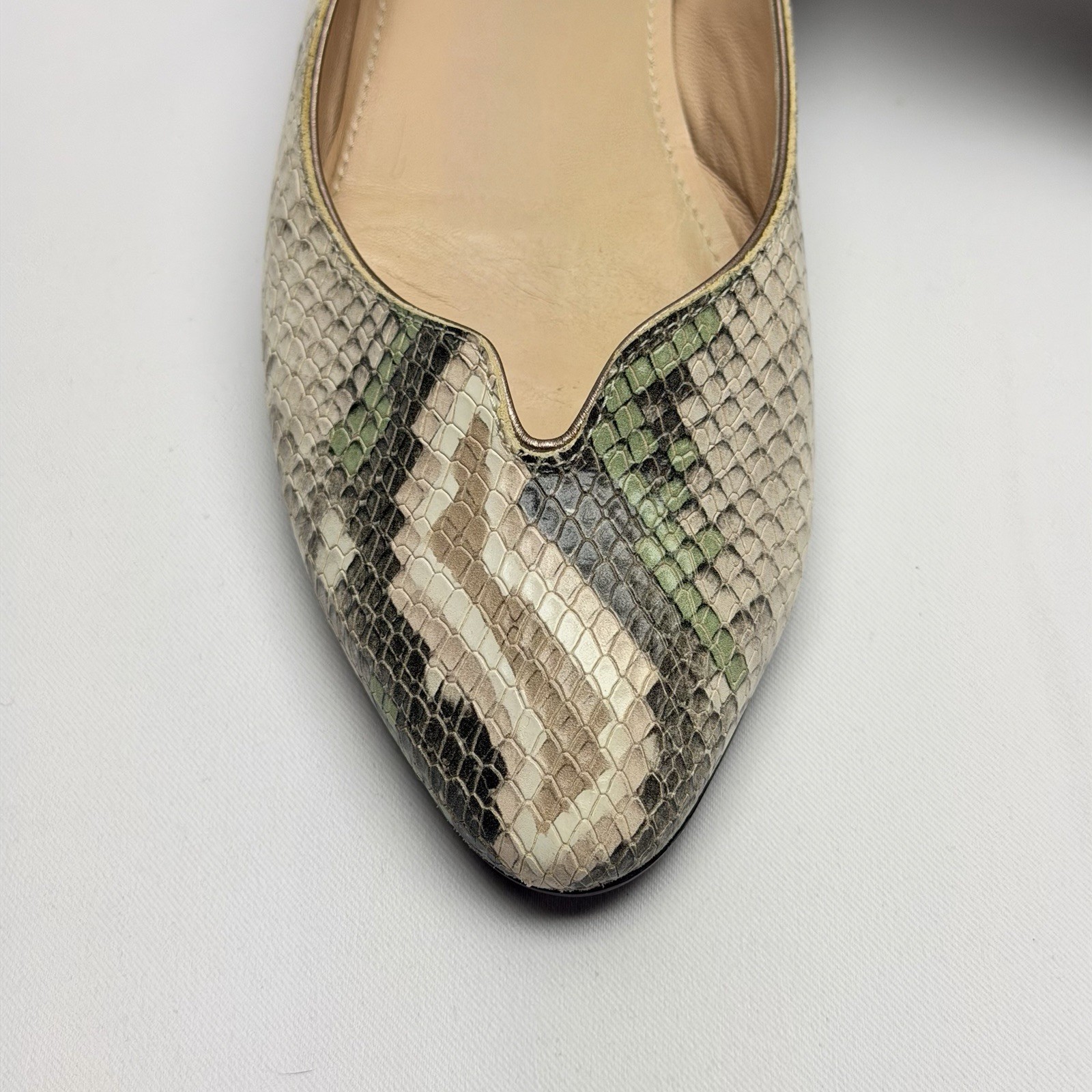AGL Ballet Flats 37.5 Snakeskin Leather Pointed Toe Italy Designer Shoes
