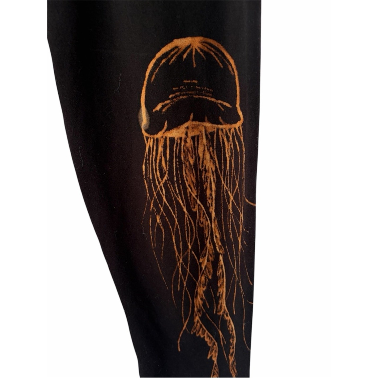 Wearable Art Black Leggings w/ Hand Painted Orange Jellyfish Graphic 🪼
