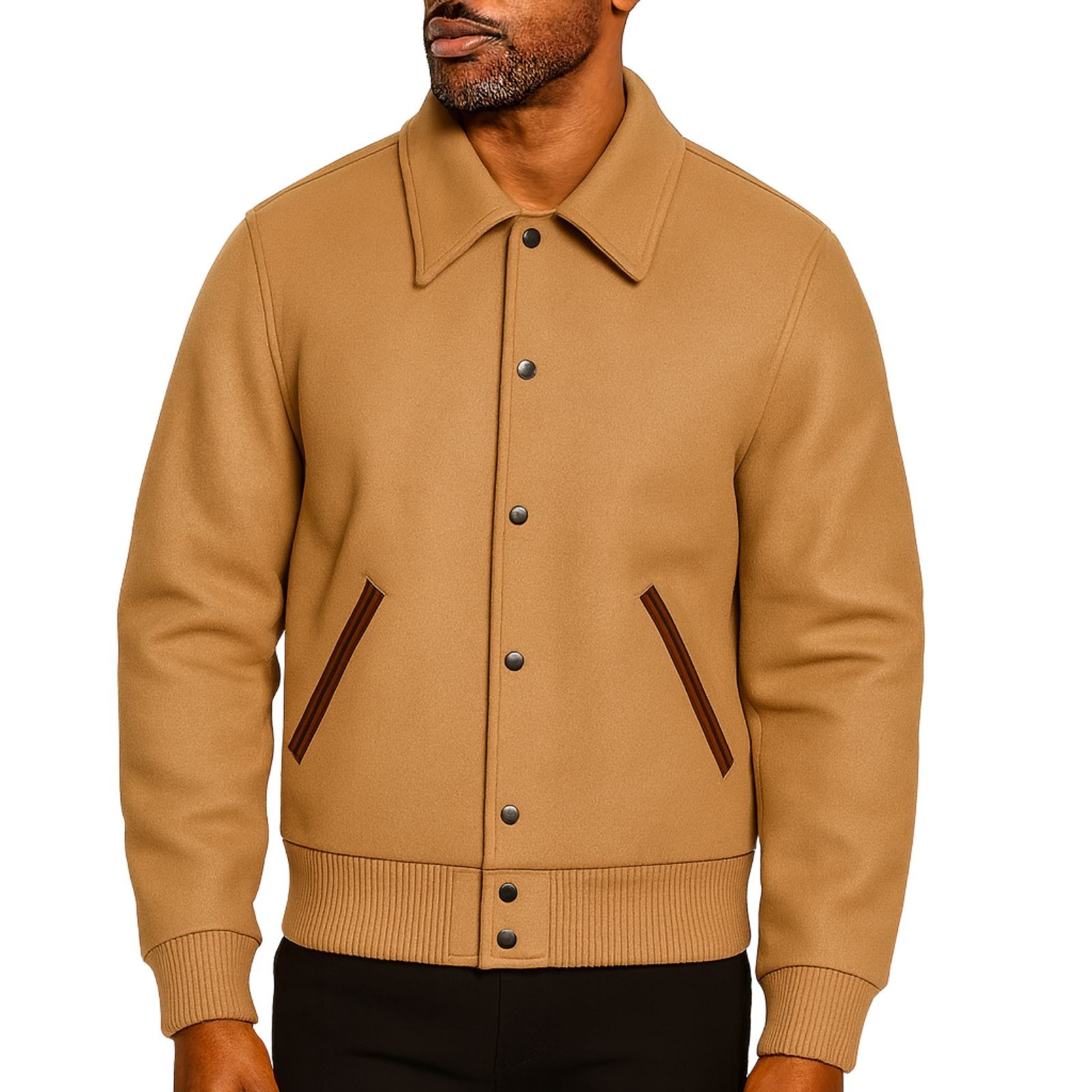 Men’s Letterman Premium Wool Custom Bomber Varsity Jacket Snap Button Outer Coat