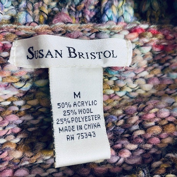 Susan Bristol Multi Color Wool Blend Off Shoulder Chunky Knit Sweater Medium