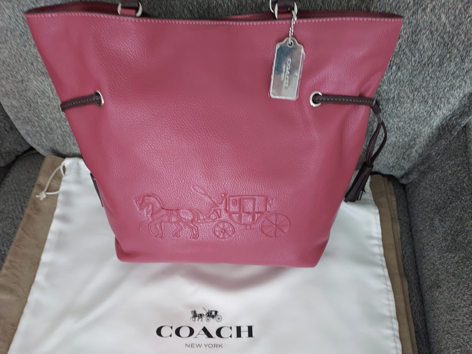 COACH Leather ANDY TOTE/Shoulder Bag w/Horse & Carriage Logo~Raspberry/Wine