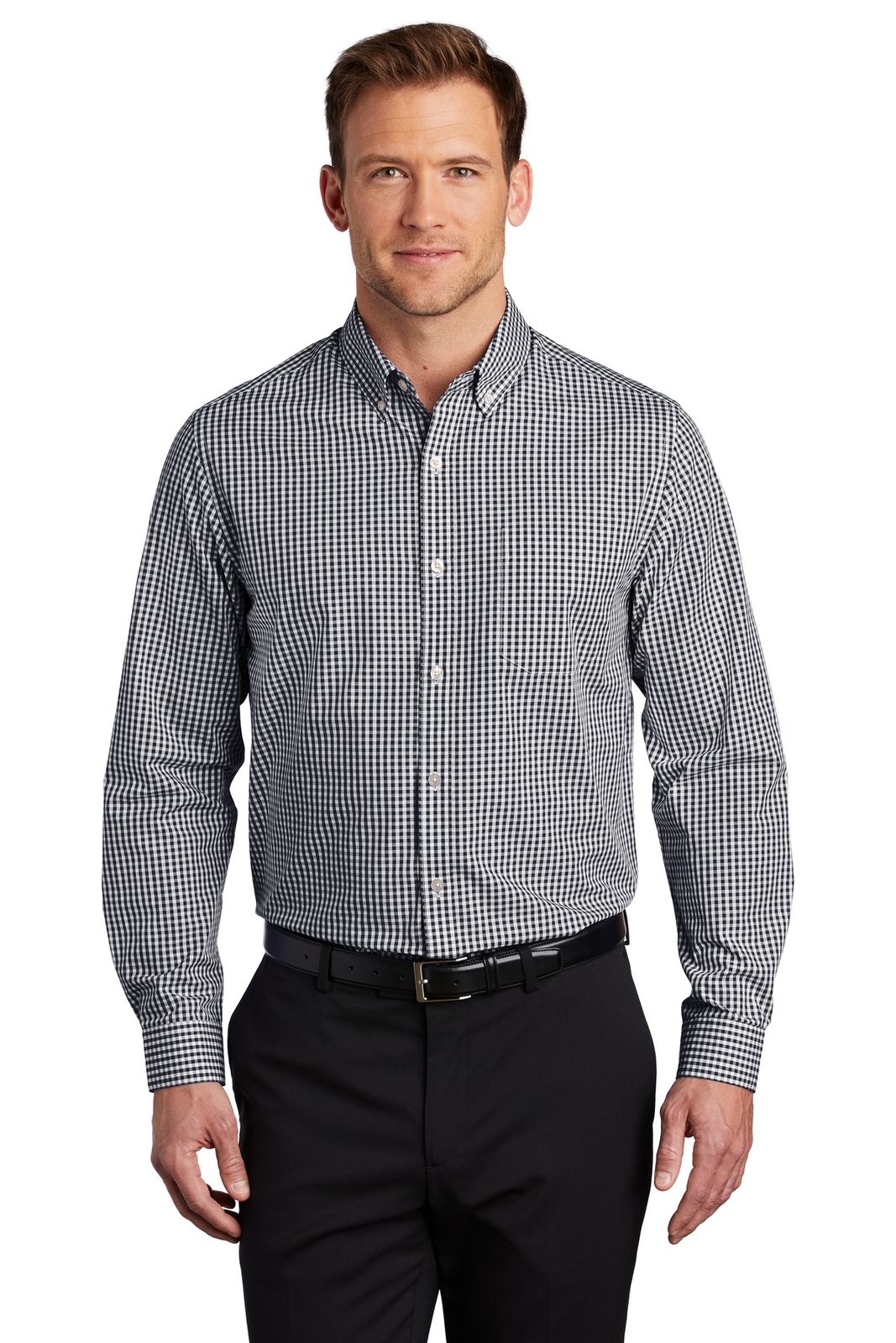 Port Authority Mens Long Sleeve Broadcloth Gingham Easy Care Dress Shirt W644