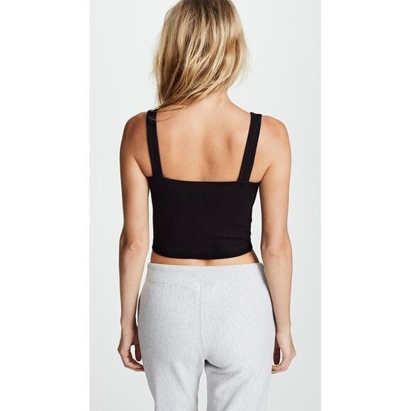 NWT Free People Solid Rib Brami Crop Cami V-Neck Tank Top Black Ribbed XS/S