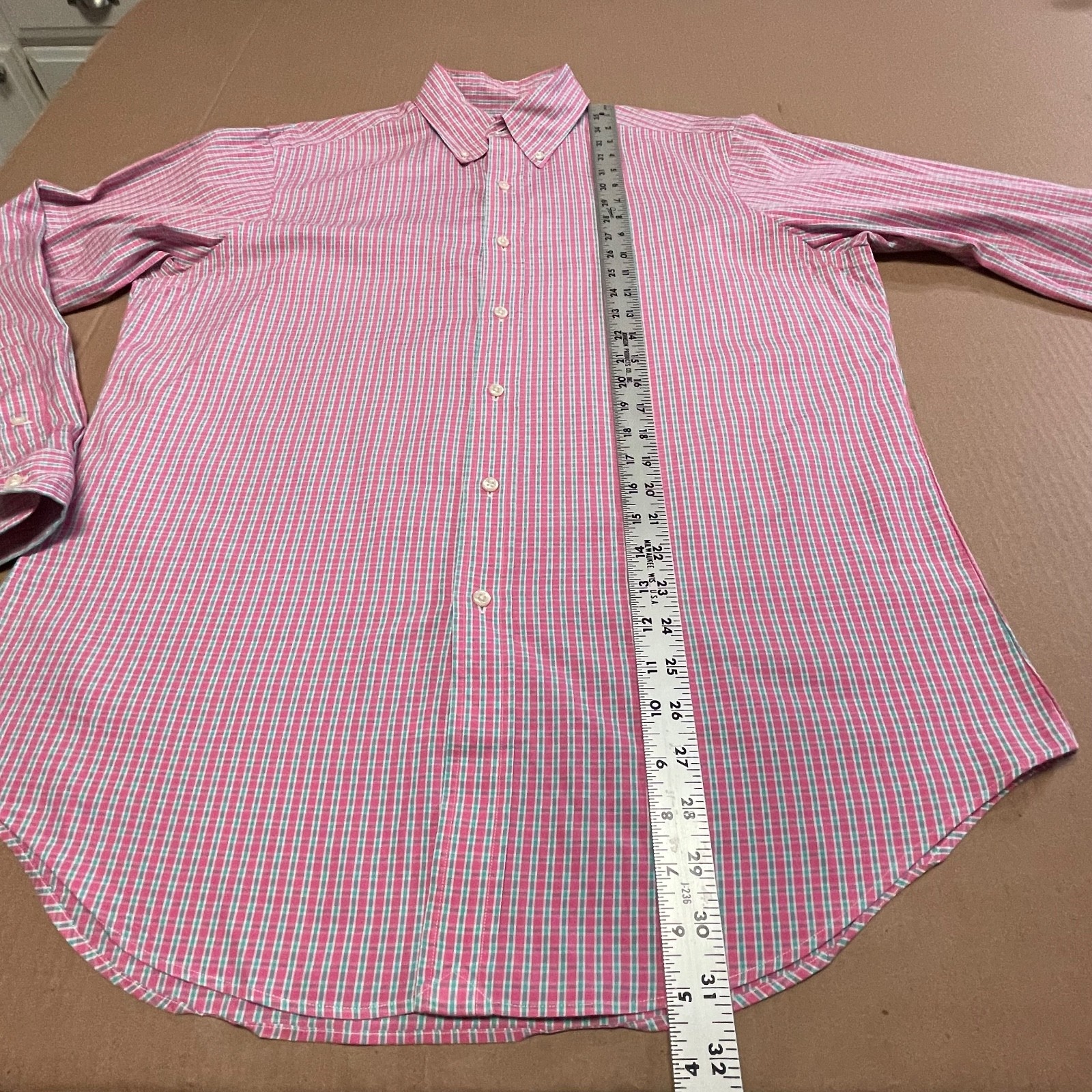 Polo Ralph Lauren Men’s 16.5 34/35 Pink Plaid L/S Oxford Classic Fit Pony