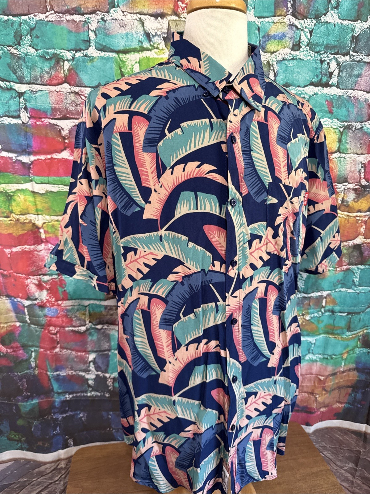 RSVLTS Paste l Palms 100% Bamboo Shirt Men Size XXL Blue Floral Button Up Pocket