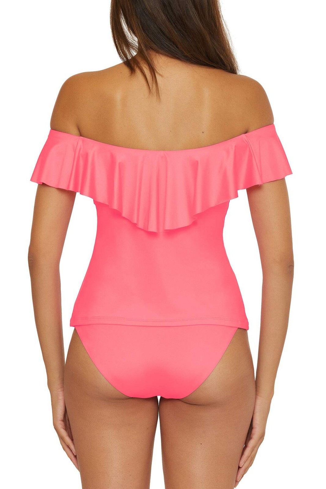 Trina Turk Monaco Ruffle Off Shoulder Tankini Top Womens Swimwear Multi Color