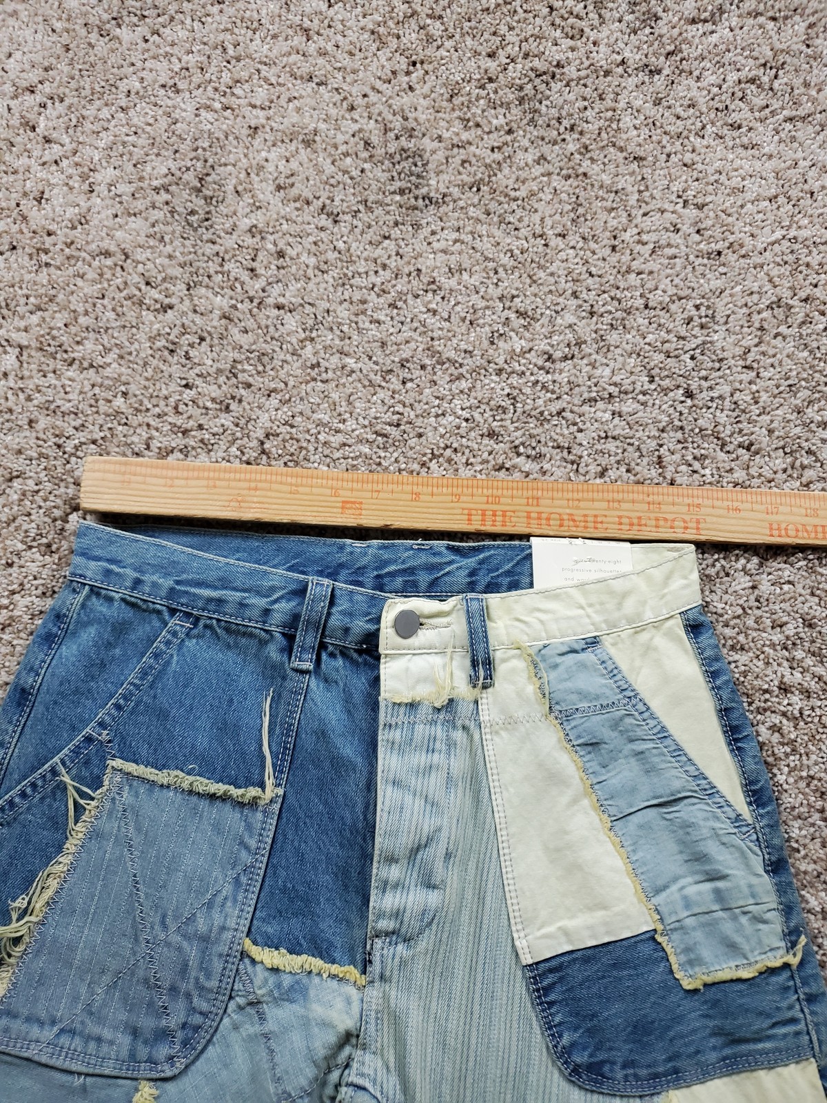 Mnml Jeans Mens 28 Patchwork Distressed Frayed Denim Straight Leg Streetwear NWT