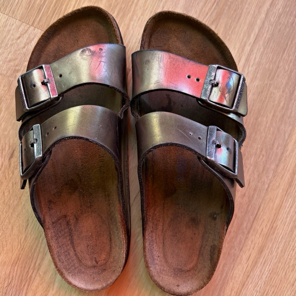 Birkenstock Arizona Brown Leather 2-Strap Buckle Slide Sandals Women’s 7