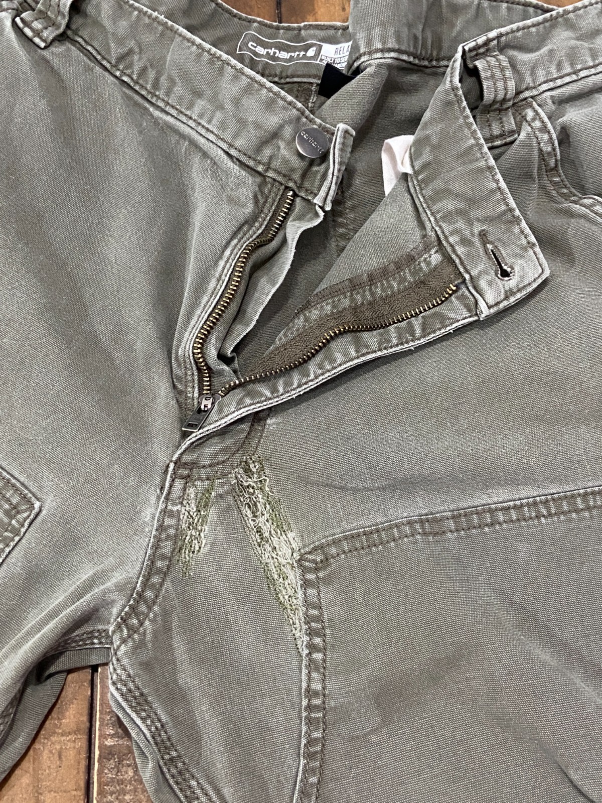 Carhartt 102802 Tarmac Gray Rugged Flex Double Front Pants 38×32 Distressed