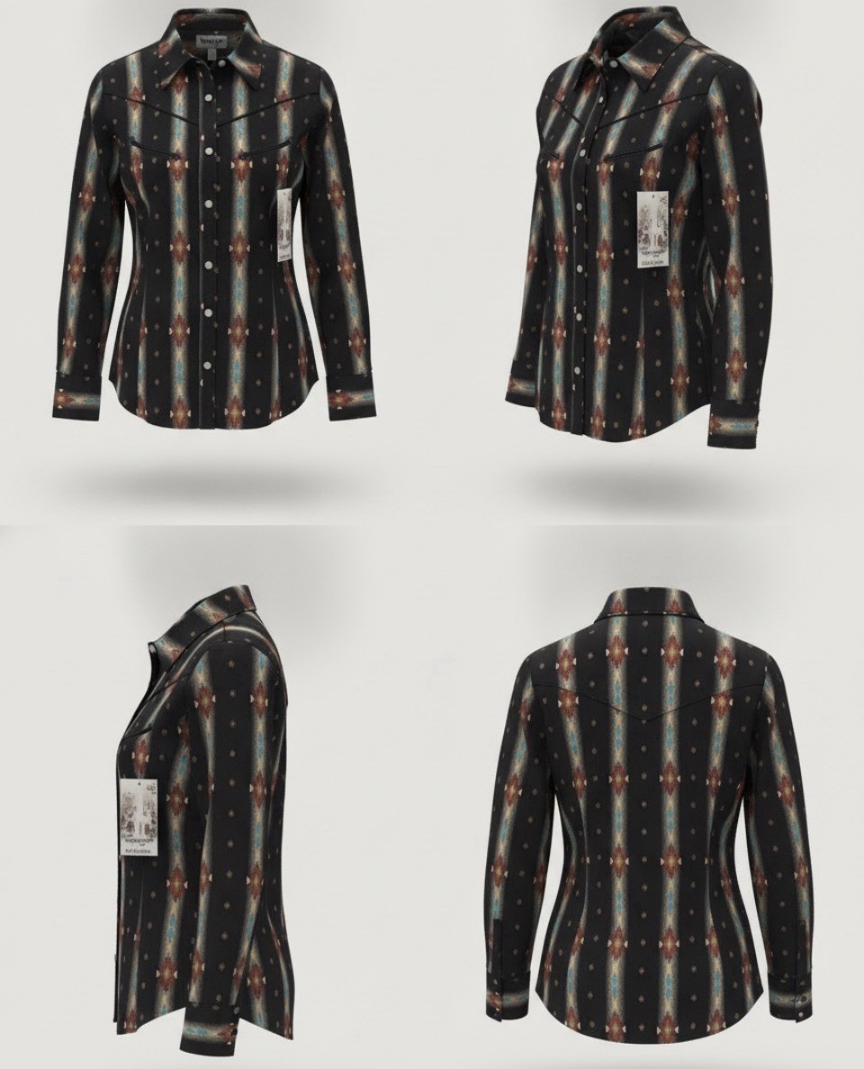 Wrangler Lainey Wilson Black Southwestern Pearl Snap Shirt S NWT