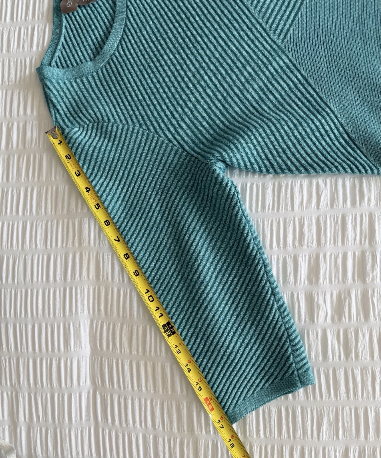 Women’s Chicos Size 2 ( Large) Teal Textured Mid Weight 3/4 Sleeve Sweater EUC