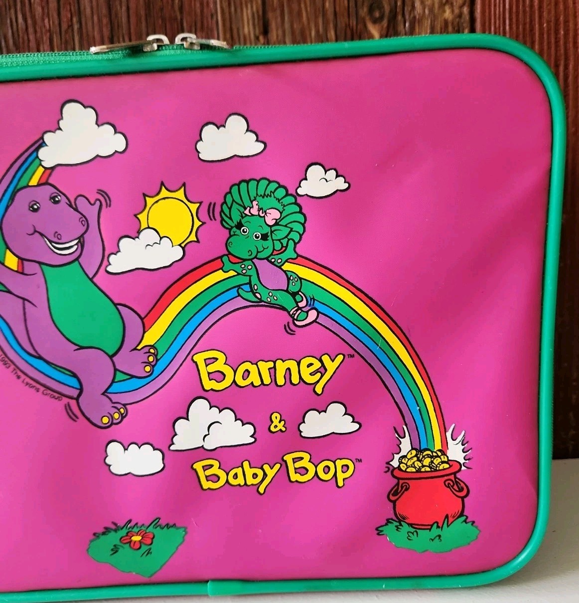 Vintage Barney & Baby Bob Kids Suitcase Multicolors 13×10.5 Inches