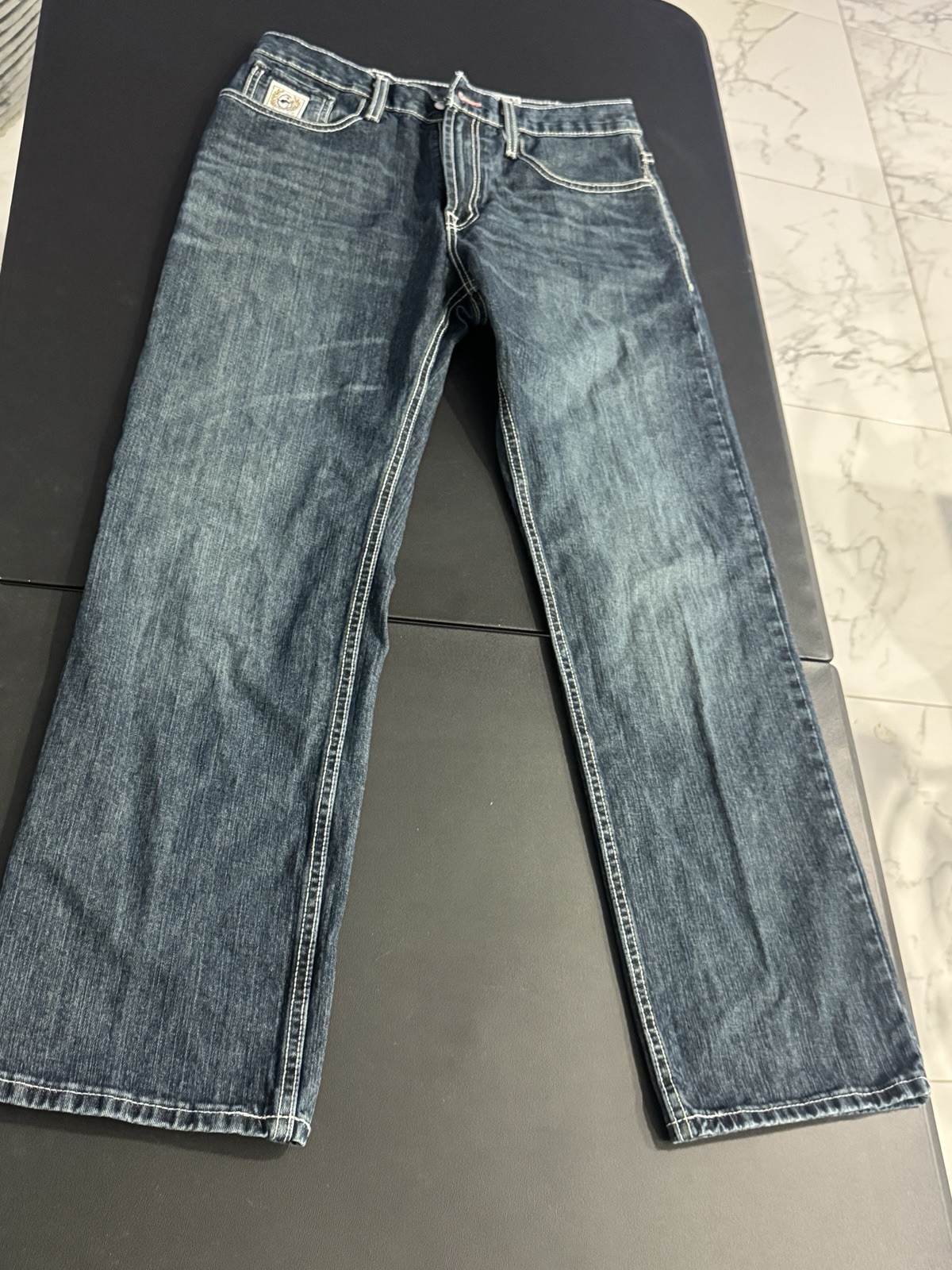 Cinch Men’s Blue Denim Jeans Straight Leg Regular Fit Mid Rise Medium Wash