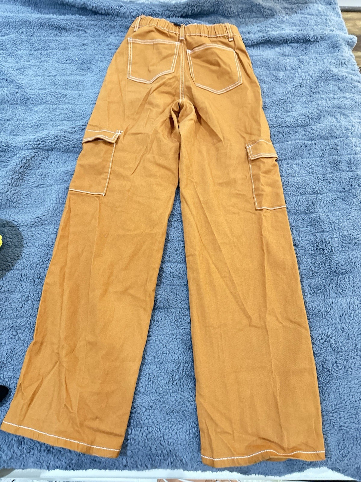 Orange Wide-Leg High Rise Cargo Pants Canvas Contrast Stitch Pockets L